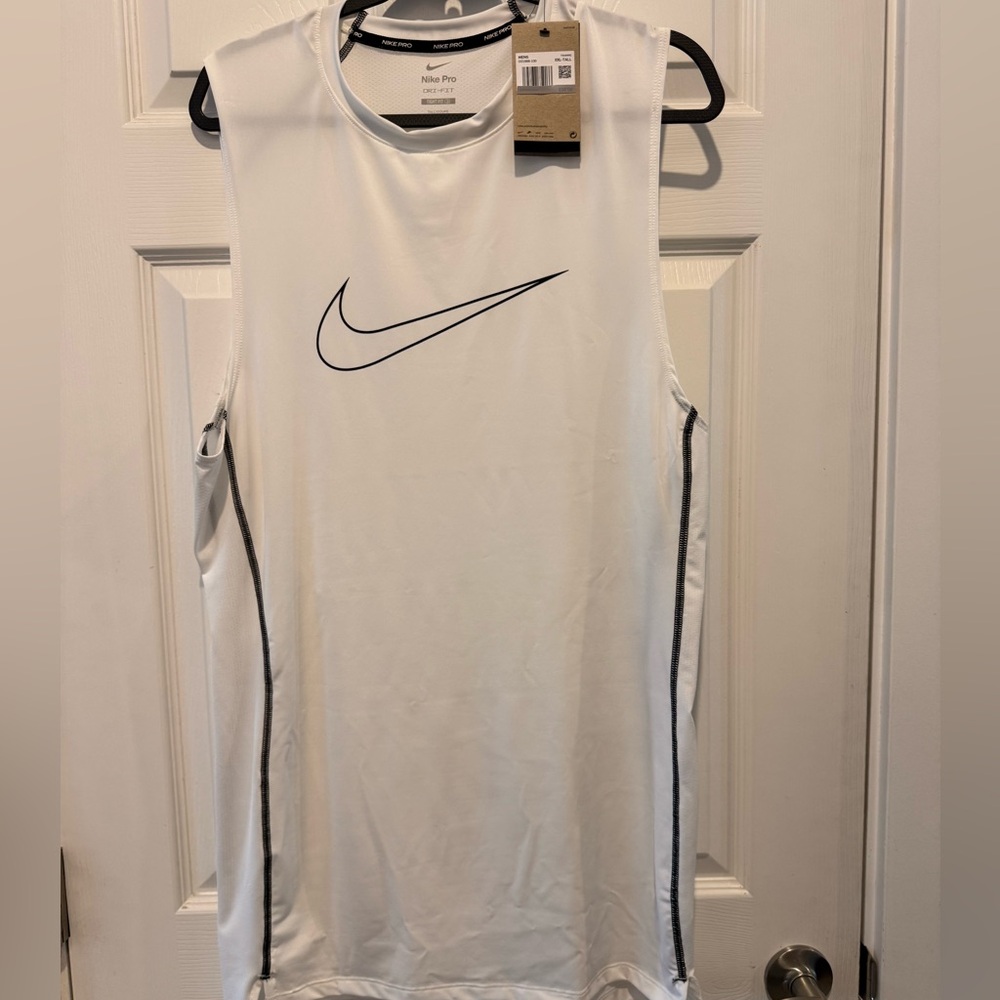 Men’s Nike Pro White Dri-FIT Tank Top Tight Fit Size XXL TALL NWT